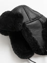Leather Back Straight Trapper Hair Sheepskin Cap Black from Cawley front 