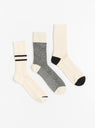 Recycled Cotton and Wool 3 Pack Socks Off White and Black from ROTOTO at Couverture & The Garbstore
front 