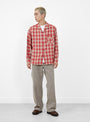 The Fever Shirt arrives from Post O'Alls in Red Ombre Plaid Flannel at Couverture & The Garbstore
model front 
