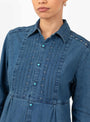 The 8oz Denim Pin Tucks Sundance Dress Blue from Kapital at Couverture & The Garbstore
model detail 