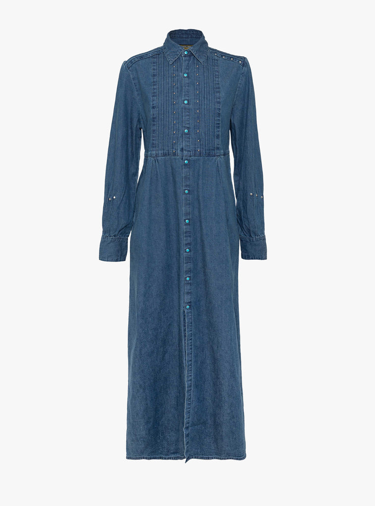 The 8oz Denim Pin Tucks Sundance Dress Blue from Kapital at Couverture & The Garbstore
front 