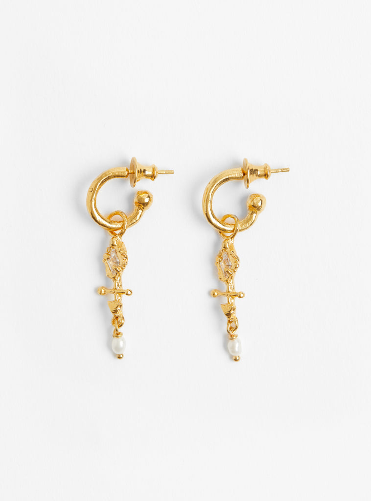 The Diamond Arrow Hoops Cubic Zirconia and Pearl at Couverture & The Garbstore
front 