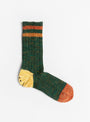 The 60yarns Grandrelle IVY RAINBOW HAPPY Heel Socks from Kapital come in Green ghost 