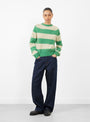 Jets Stripe Crew Neck Knit Green and Off White from YMC at Couverture & The Garbstore model front 