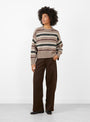 The Cannes Jumper from Skall Studio comes in light brown, green and wine stripe at Couverture & The Garbstore
model front 