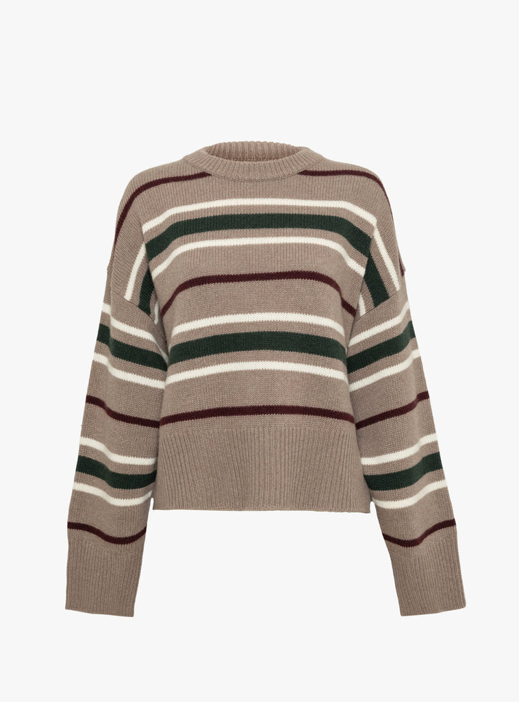 The Cannes Jumper from Skall Studio comes in light brown, green and wine stripe at Couverture & The Garbstore
front 