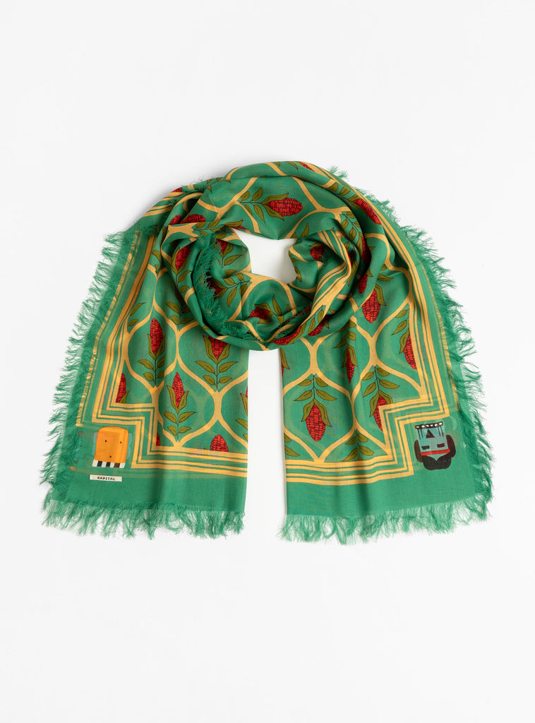 Rayon DISCO Arabesque Stole Scarf in Green from Kapital at Couverture & The Garbstore
front 