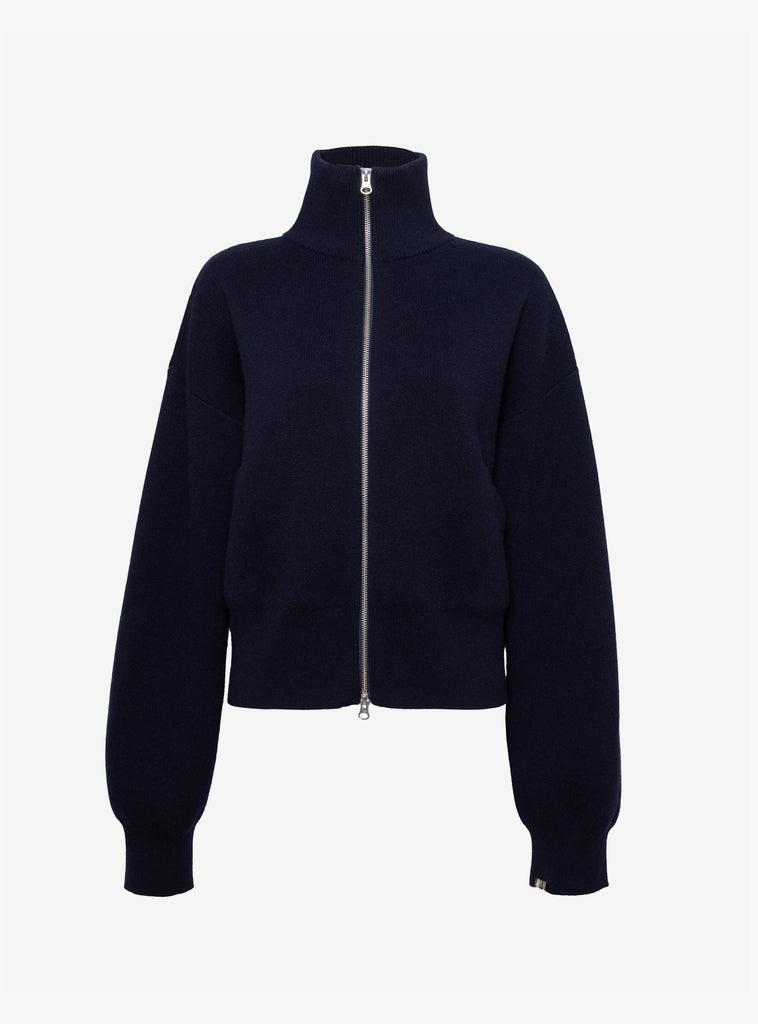 he No 385 Xtra Cute Zip Cardigan from Extreme Cashmere arrives in Navy at Couverture & Th eGarbstore
front 