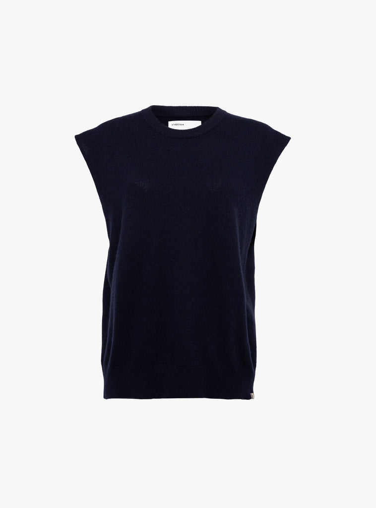 The No 455 Bos Knit Vest from Extreme Cashmere arrives in Navy at Couverture & The Garbstore
front 