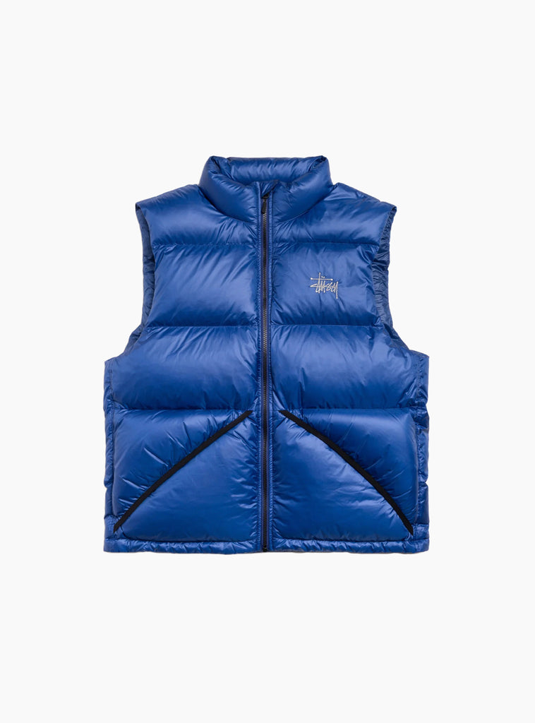 The Micro Ripstop Down Vest from Stüssy arrives in Royal Blue at Couverture & The Garbstore
front 