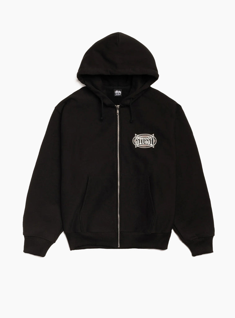 The Champion Oval Zip Hood from Stüssy arrives in Black at Couverture & The Garbstore
front 