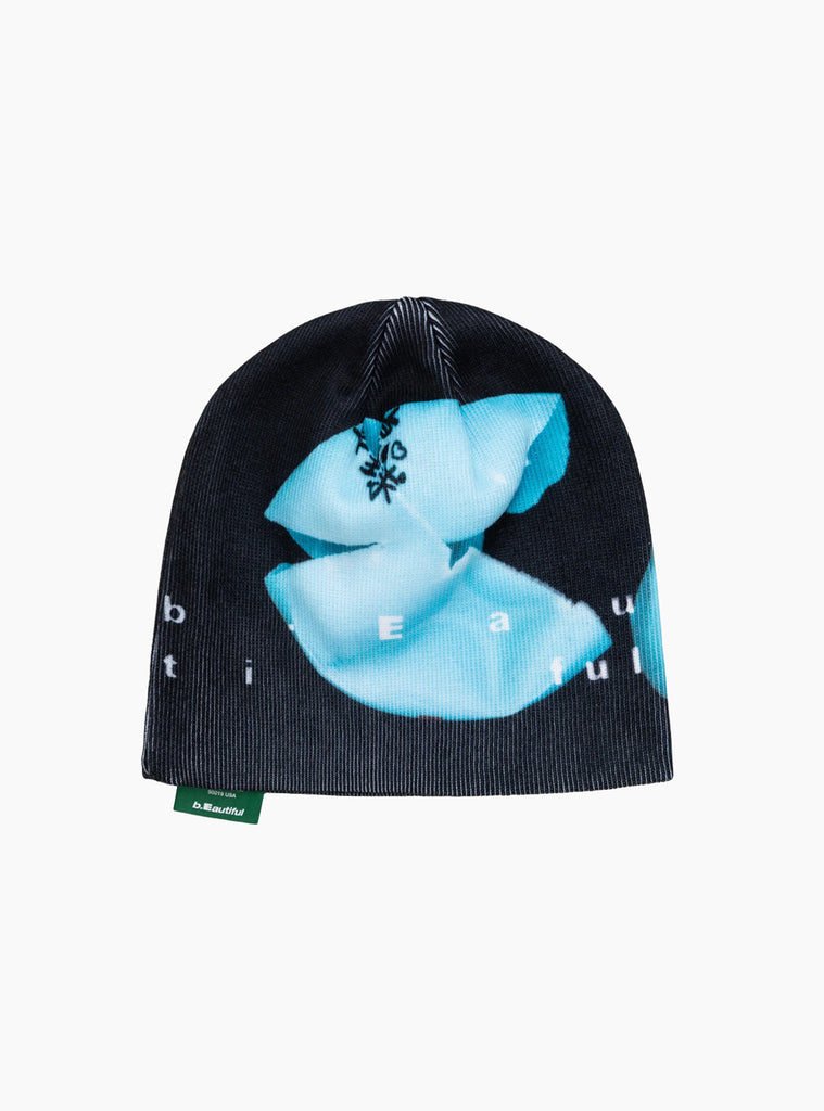 The x LTTT Burst Beanie from b.Eautiful arrives in Black and Light Blue at Couverture & The Garbstore
front 