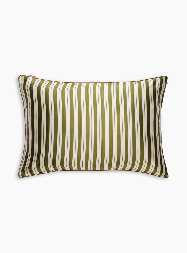 The Mulberry Silk Pillowcase from Emily's Pillow comes in Green Stripe at Couverture & The Garbstore
front 
