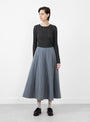 Japanese Typewriter Cotton Longline Stevie Skirt Navy and Camel Stripe from Cawley at Couverture & The Garbstore model front 