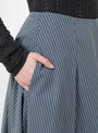 Japanese Typewriter Cotton Longline Stevie Skirt Navy and Camel Stripe from Cawley at Couverture & The Garbstore model detail