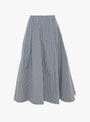 Japanese Typewriter Cotton Longline Stevie Skirt Navy and Camel Stripe from Cawley at Couverture & The Garbstore
front 