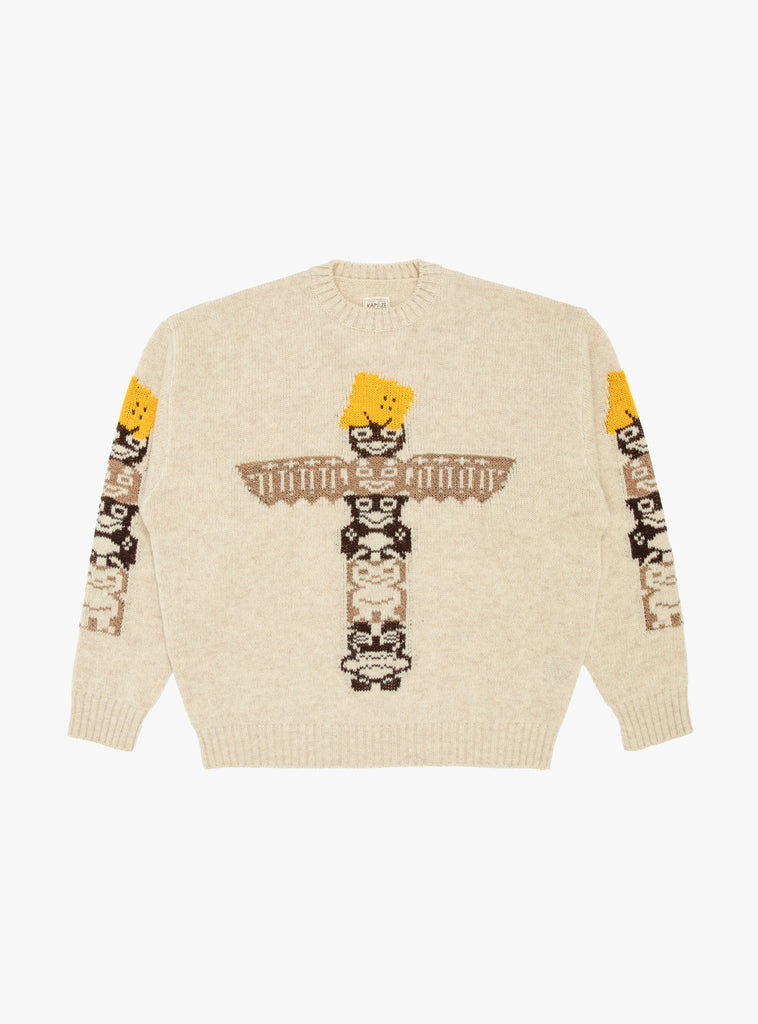 The 5G Wool Peckish Totem Pole Crew Sweater Natural from Kapital  at Couverture & The Garbstore
front 