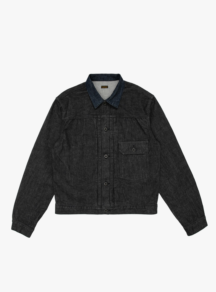 The 14oz Black Thread Denim 1st Jacket Black from Kapital at Couverture & The Garbstore
front 