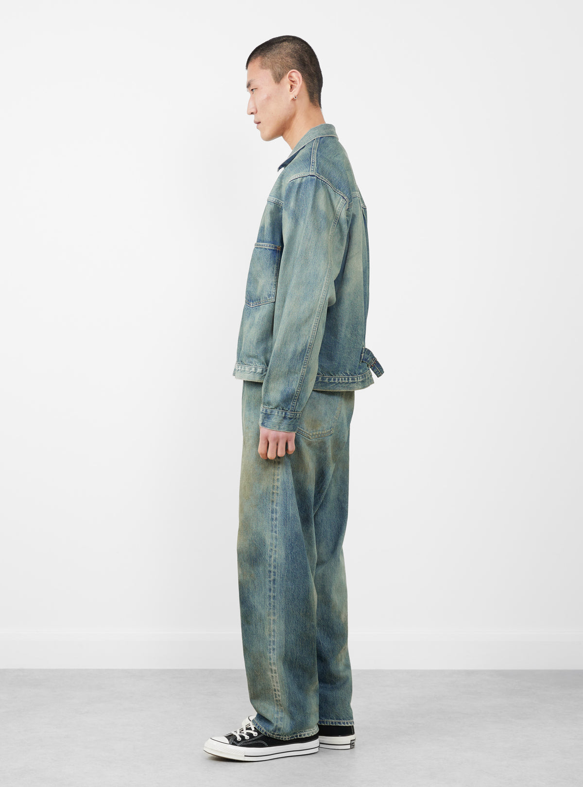 No.37 Washed Wide Denim Pants Vertical Fade by A.PRESSE 
