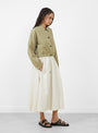 The Artisan Shirt Jacket comes in Kelp from Girls of Dust at Couverture & The Garbstore
model side