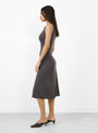 The No 468 Gabrielle Knit Dress comes in Mud from Extreme Cashmere at Couverture & The Garbstore
model side