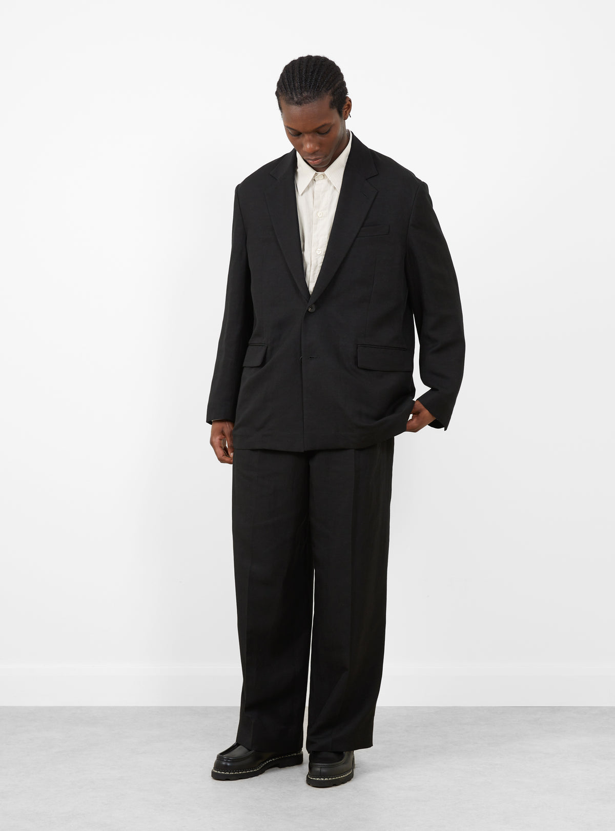Rayon and Linen Twill Easy Long Wide Trousers Black by ssstein 