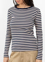 Rib Knitted Stripe Long Sleeve T-Shirt Navy and Natural from BEAMS BOY at Couverture & The garbstore
model details