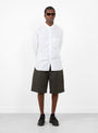 Linen Mixed Wide Shorts Charcoal from Still By Hand at Couverture & The Garbstore 
model front