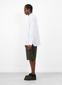 Linen Mixed Wide Shorts Charcoal from Still By Hand at Couverture & The Garbstore 
model side