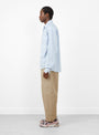 The Cabin Work Shirt comes in Blue Stripe from Kapital at Couverture & The garbstore
model side