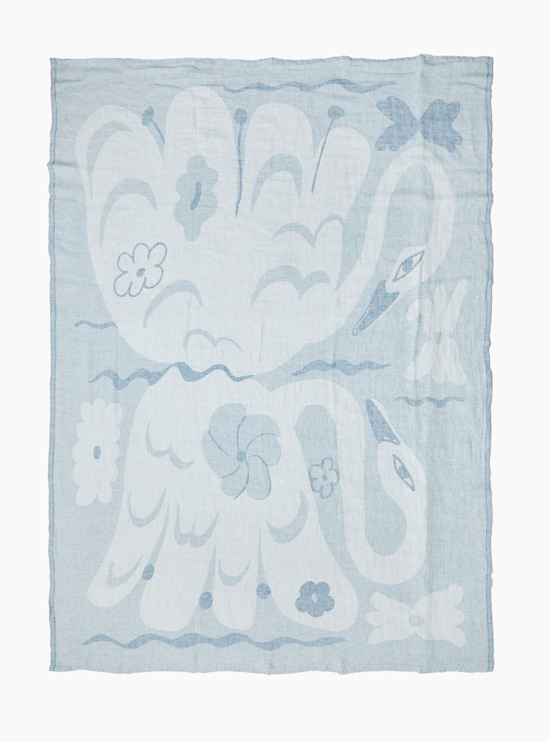 Kaksin Linen Blanket white blue LAPUAN_Top_View at Couverture & The Garbstore