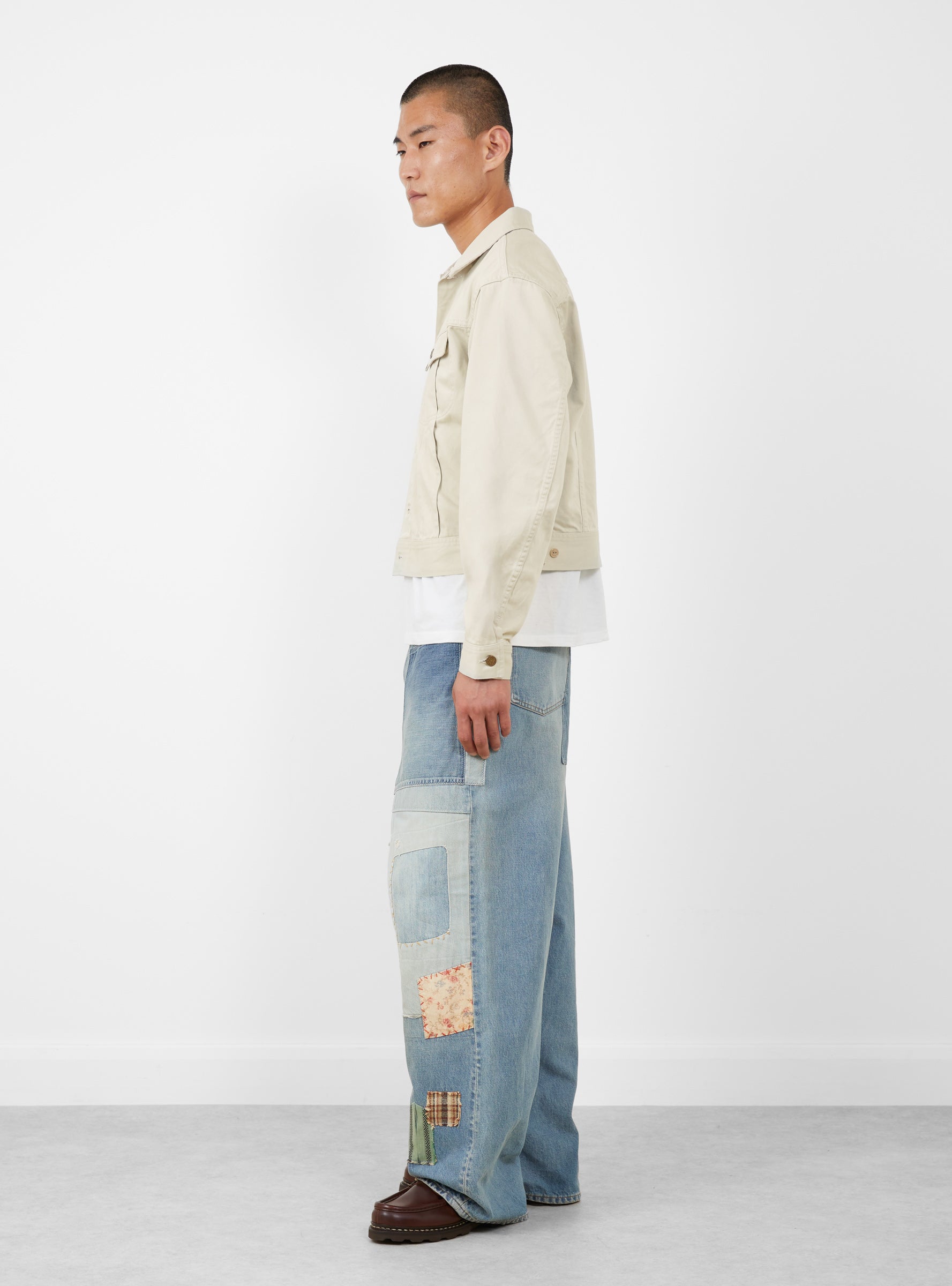 M 14oz Denim 5 Pocket Baggy Jeans Blue KAPITAL (model side) at Couverture & The Garbstore