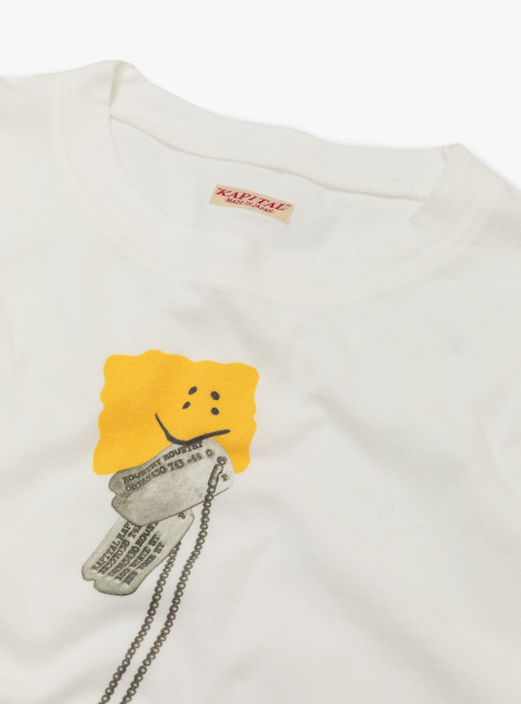 Jersey Peckish Dog Tag Crew T-Shirt White KAPITAL (collar close up) at Couverture & The Garbstore
