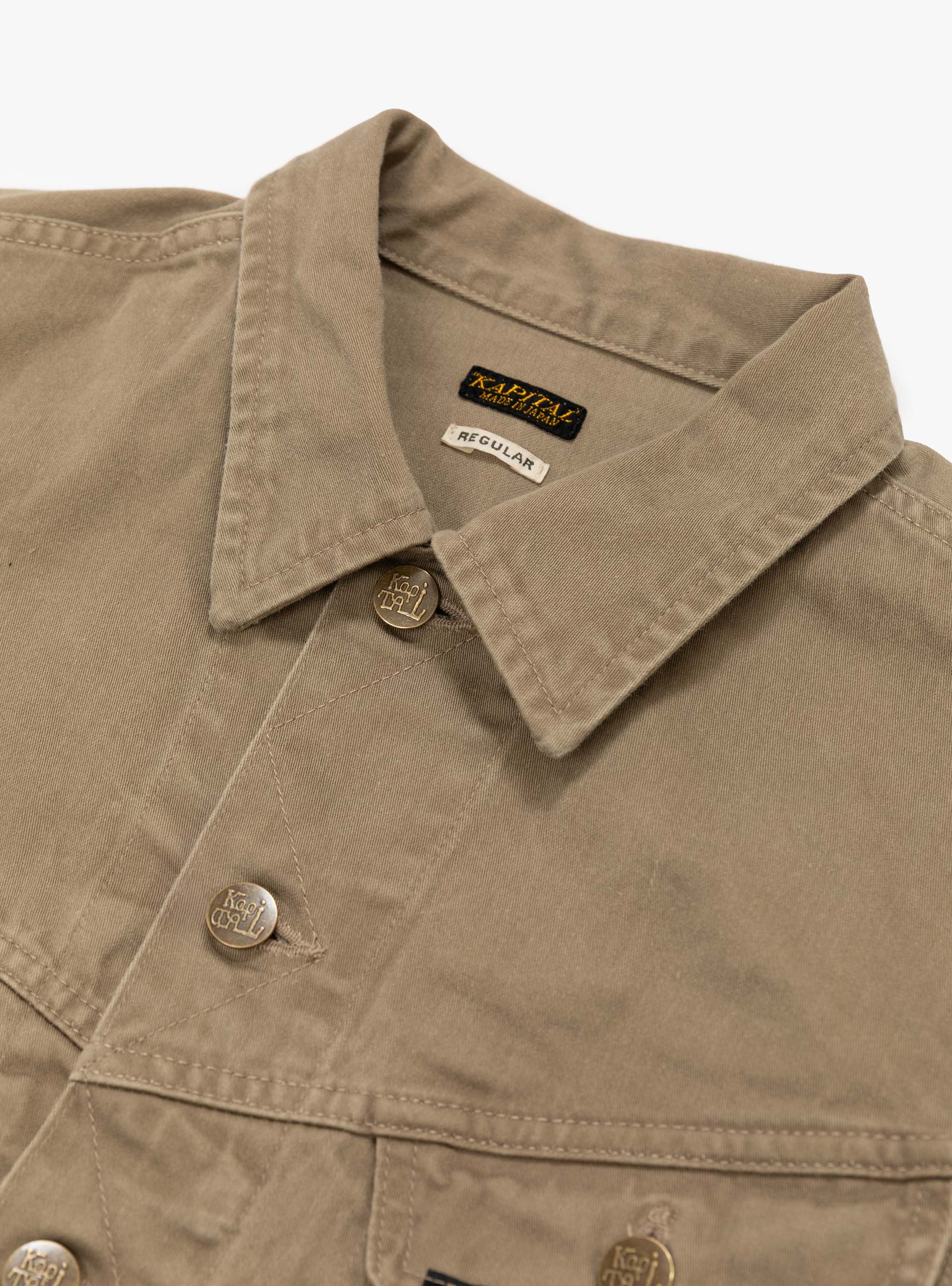 Vintage Satin Westerner Jacket Mocha Beige KAPITAL (collar close up) at Couverture & The Garbstore