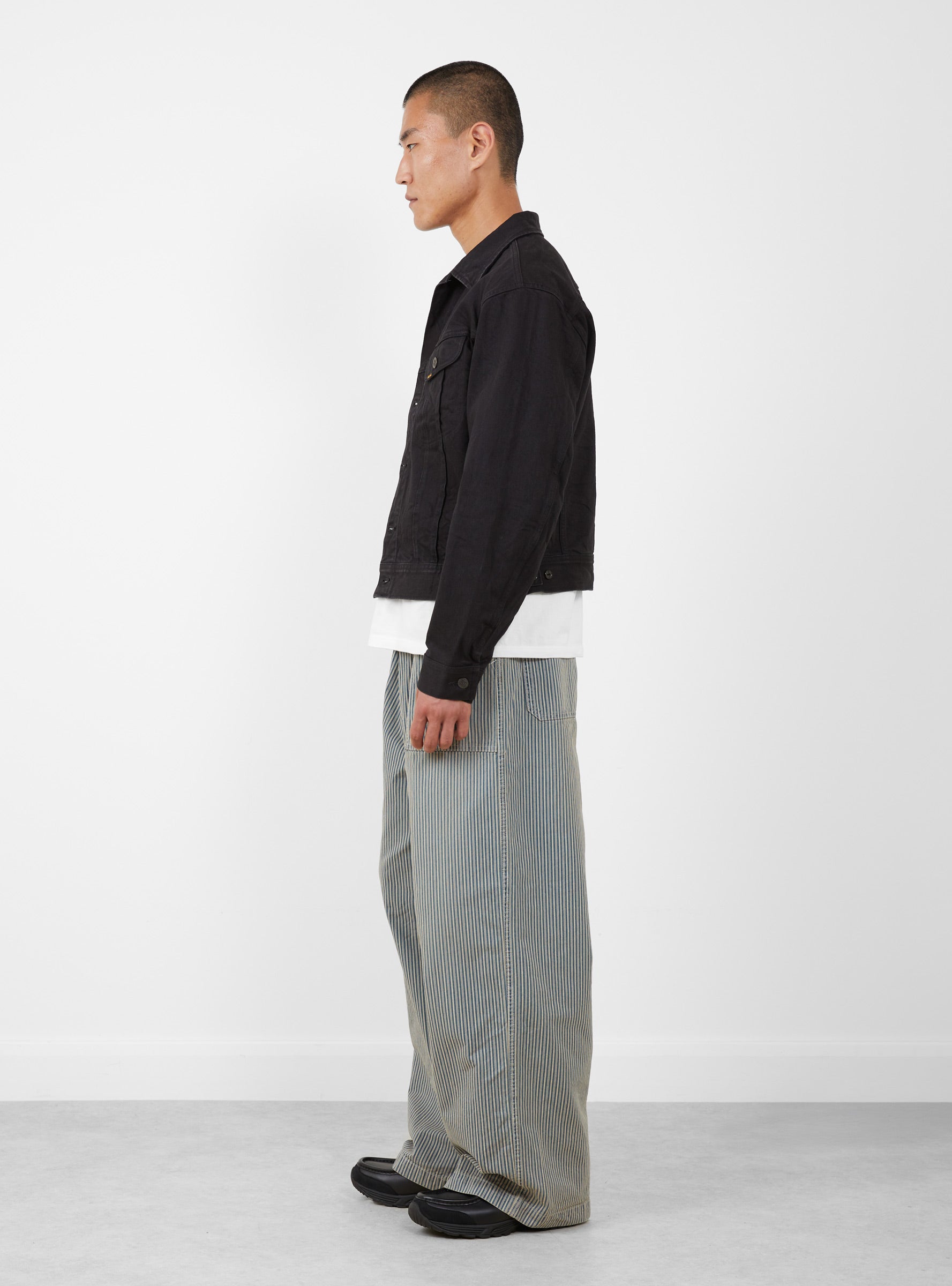 Liberty Baggy Fatigue Pants Hickoree KAPITAL (model side) at Couverture & The Garbstore