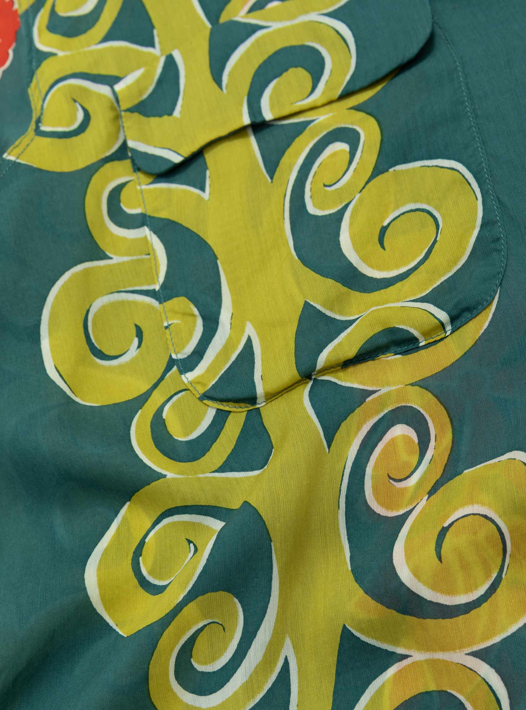 Camp Collar Kona Tree SS Shirt Emerald Green KAPITAL (print detail) at Couverture & The Garbstore