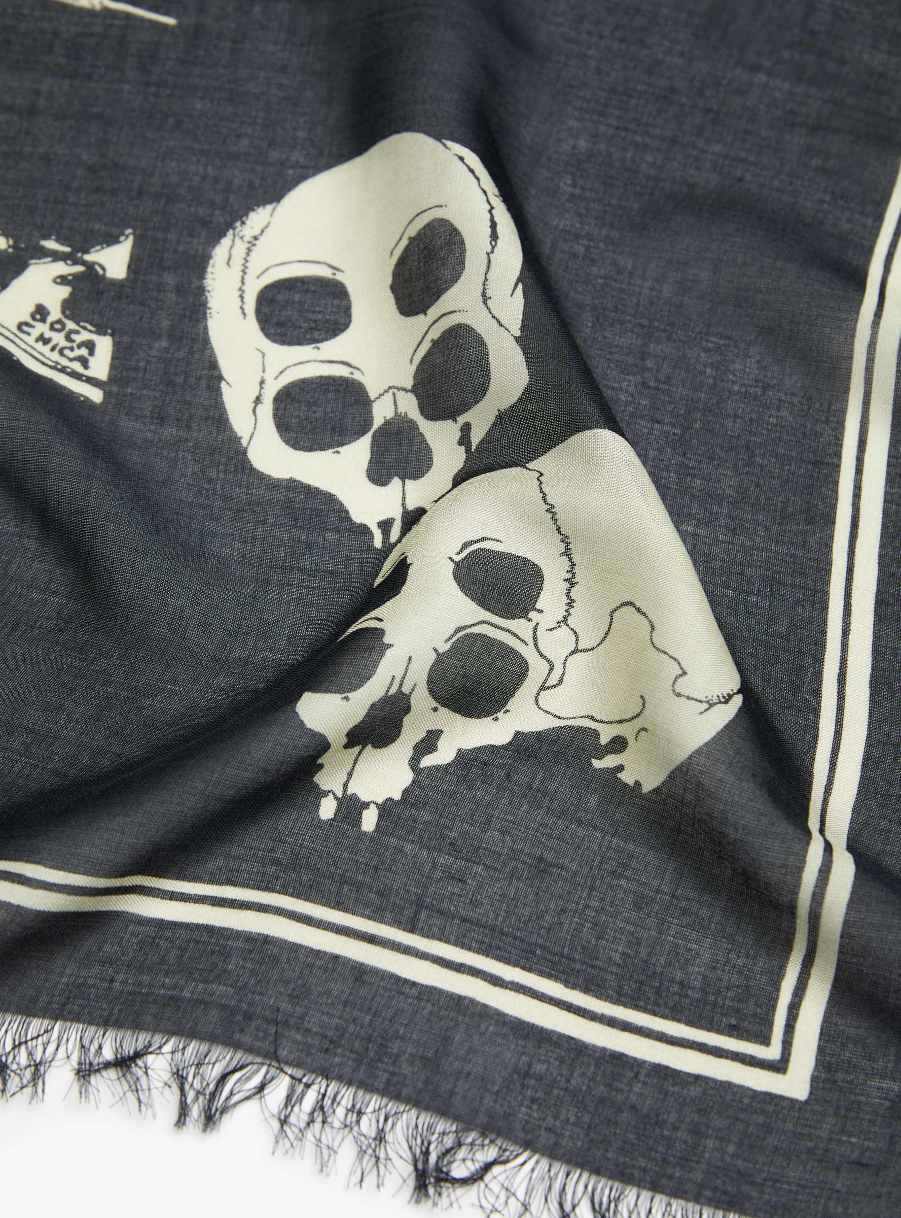 Kayo Hueso Rayon Fringed Stole Black KAPITAL (fringe detail) at Couverture & The Garbstore