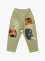 Katsuragi Cotton Gypsy Patch High Waist Nime Pants from Kapital come in Khaki at Couverture & The Garbstore
front