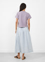 The Dagny Skirt from Skall Studio comes in Purple and Blue Check at Couverture & The Garbstore model back 