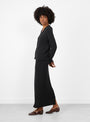 Boucle V Neck Jumper Black-Black-Lauren manoogian(model side) at Couverture & The Garbstore [pos:2.jpg]