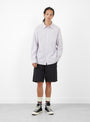 Standard LS Shirt Purple Stripe-Purple Stripe-Stussy model front at Couverture & The Garbstore