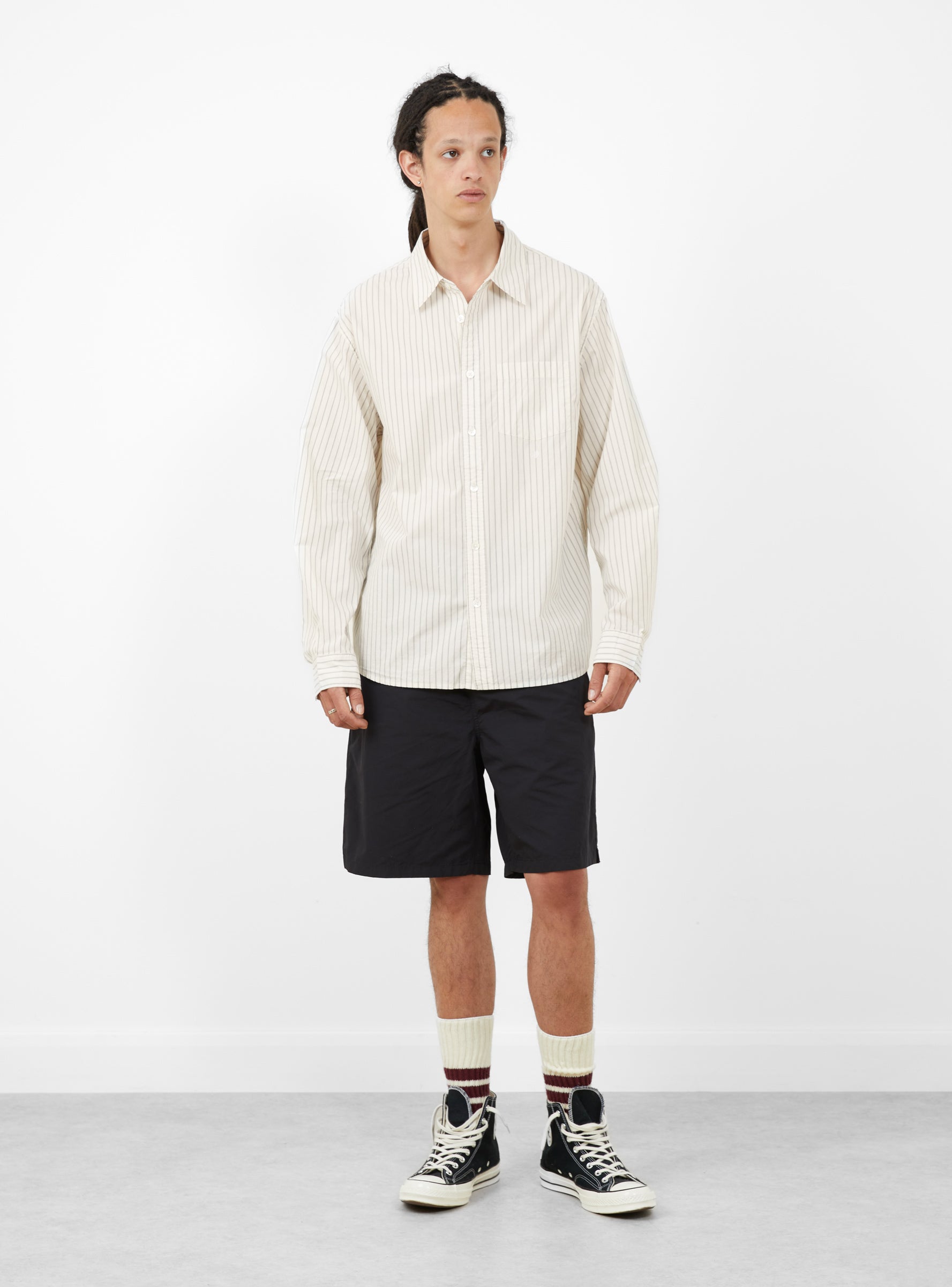 Standard LS Shirt Natural Stripe-Natural Stripe-Stussy model front at Couverture & The Garbstore