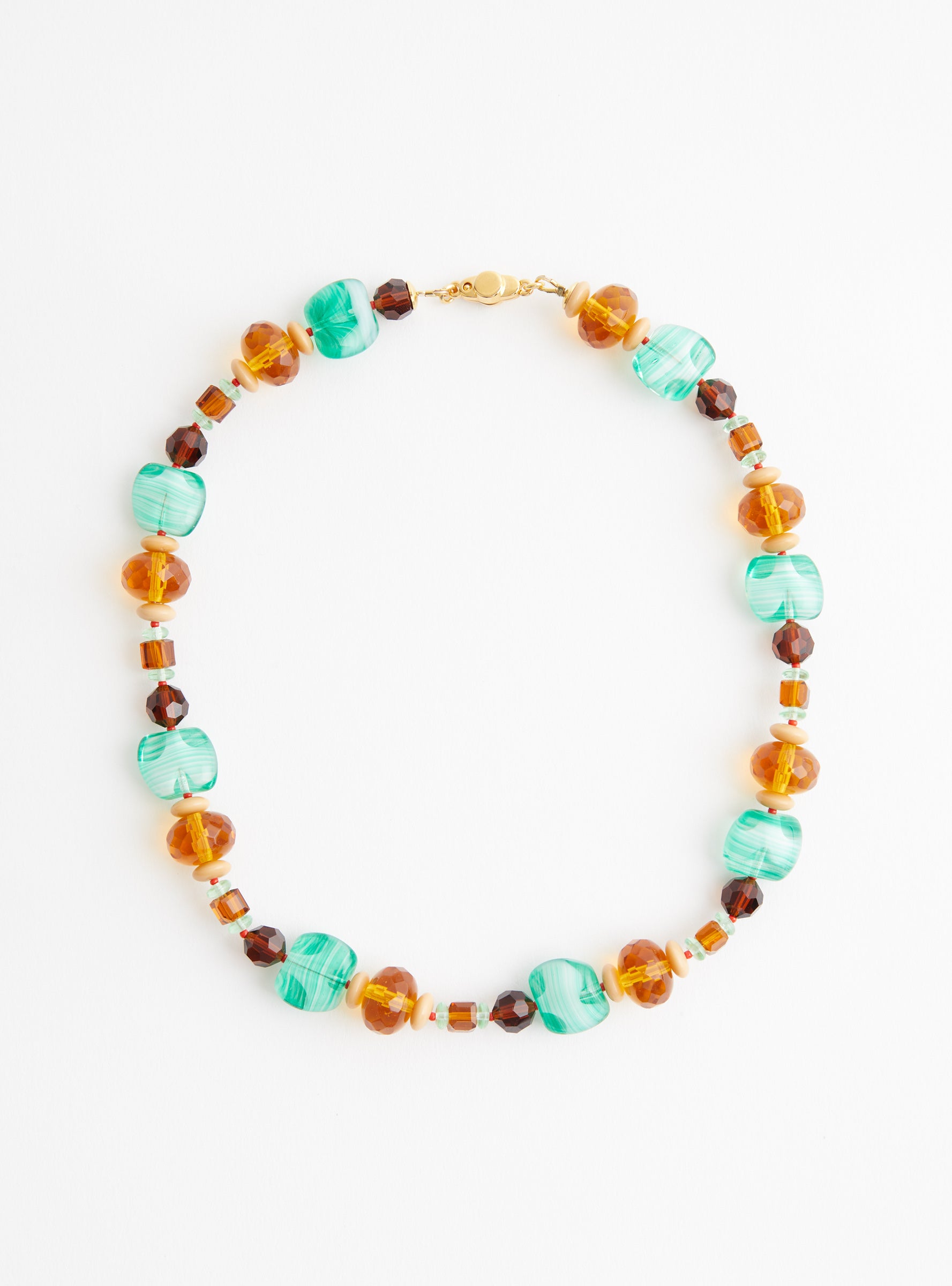 Mini Fancy Glass Beads Necklace Brown and TurquoiseBrown and TurquoiseAglagla front view at Couverture & The Garbstore