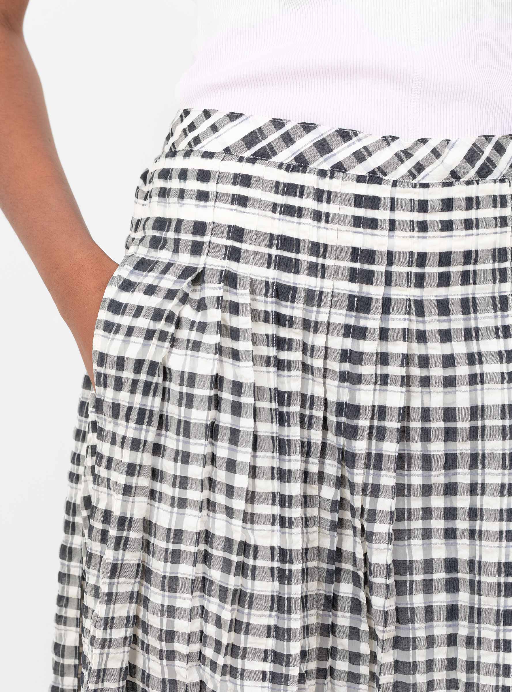 W Rosetta Skirt Charcoal and Off White-Charcoal and Off WhiteYMC(model detail) at Couverture & The Garbstore