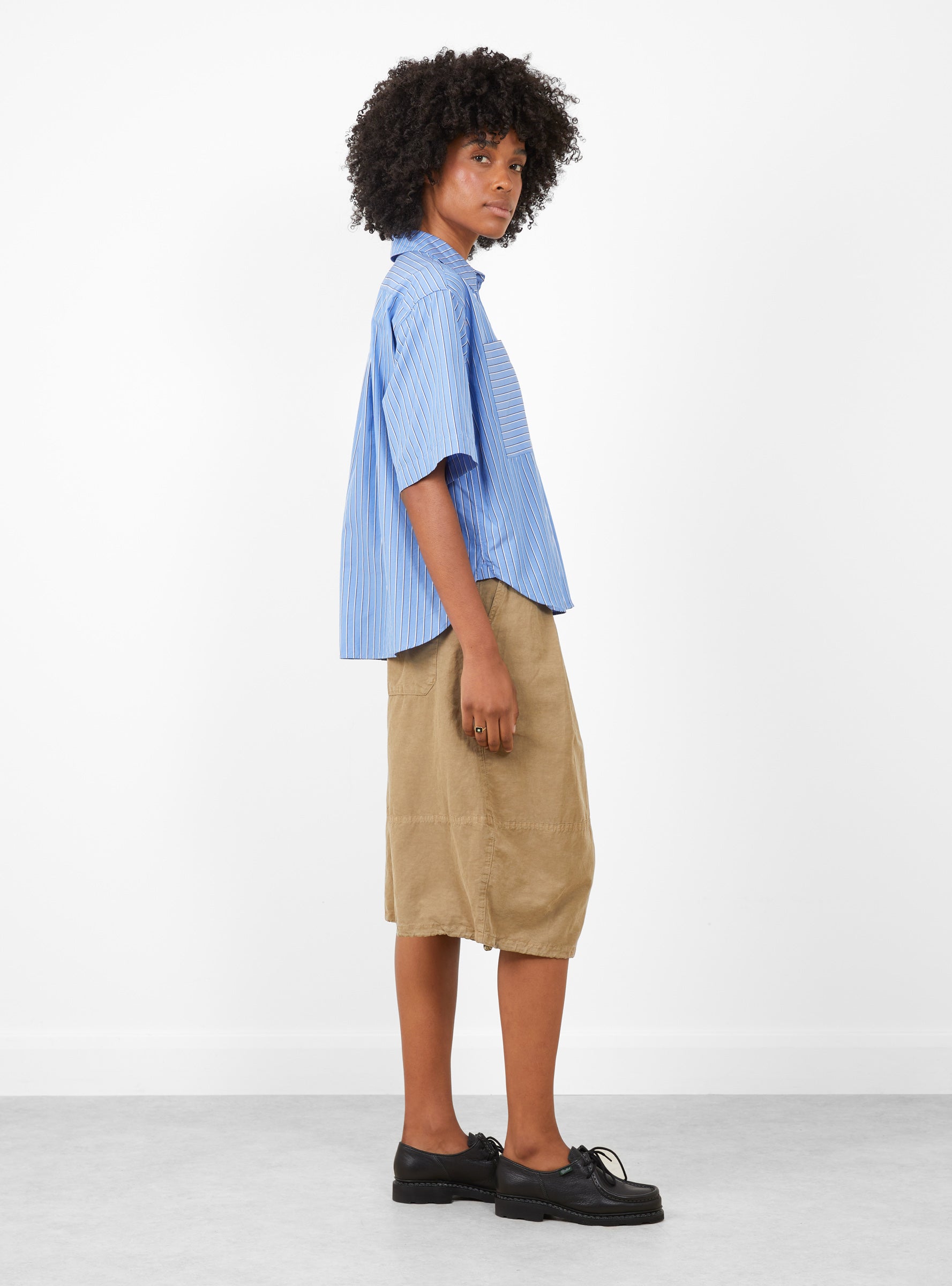 W Eva Shirt Blue Multi-Blue Multi-YMC(model side) at Couverture & The Garbstore