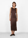 Sandwashed Satin Erika Dress Chocolate Chocolate Cawley (model front) at Couverture & The Garbstore