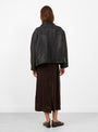 Stretch Wrinkle Leather Flying Jacket Liquorice Liquoirce Cawley (model back) at Couverture & The Garbstore
