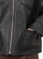 Stretch Wrinkle Leather Flying Jacket Liquorice Liquoirce Cawley (modle close up) at Couverture & The Garbstore