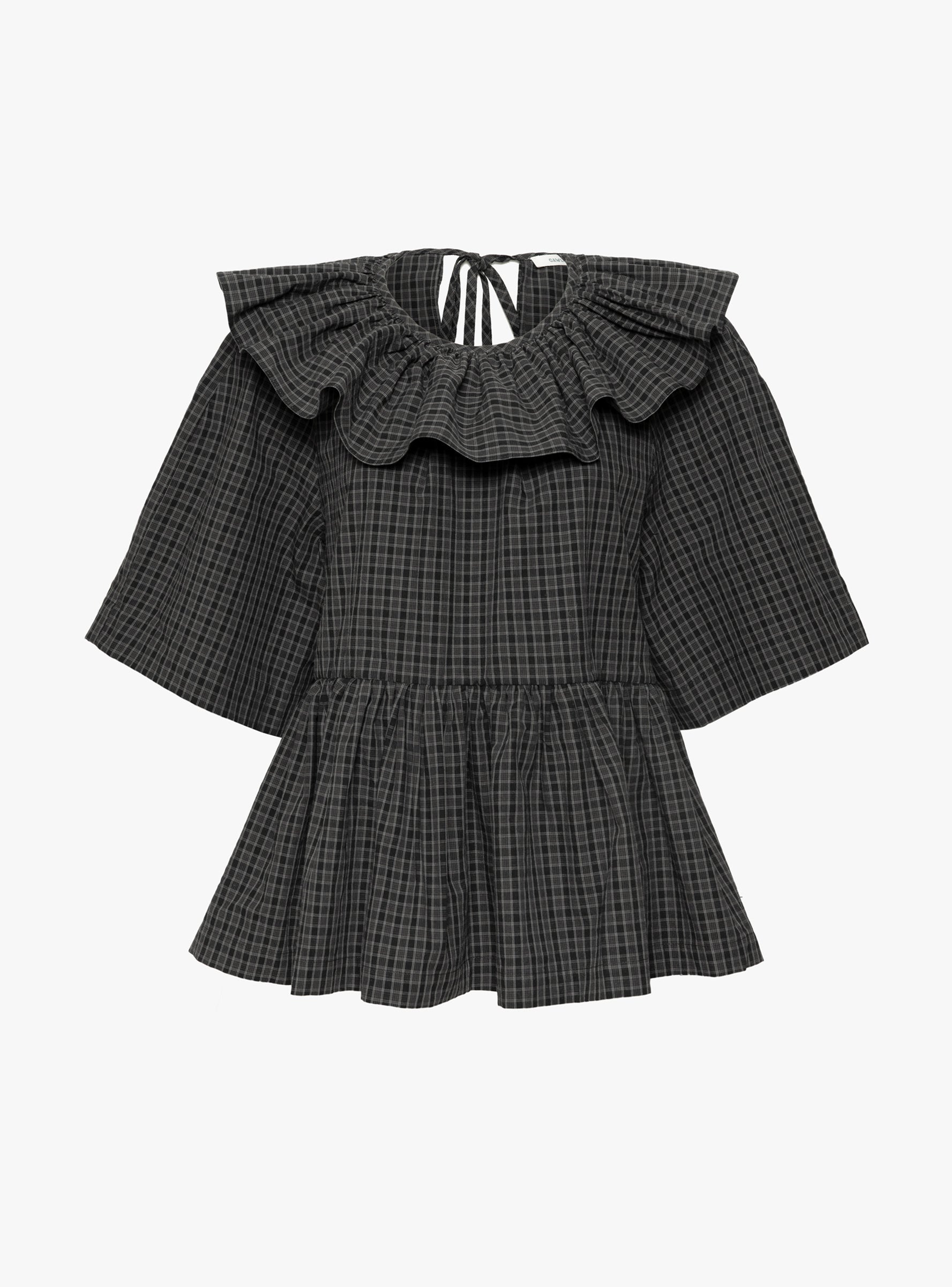 Japanese Cotton Check Washer Dellilah Frill Top Ink and Smoke Check Ink and Smoke Check Cawley_Front_View at Couverture & The Garbstore