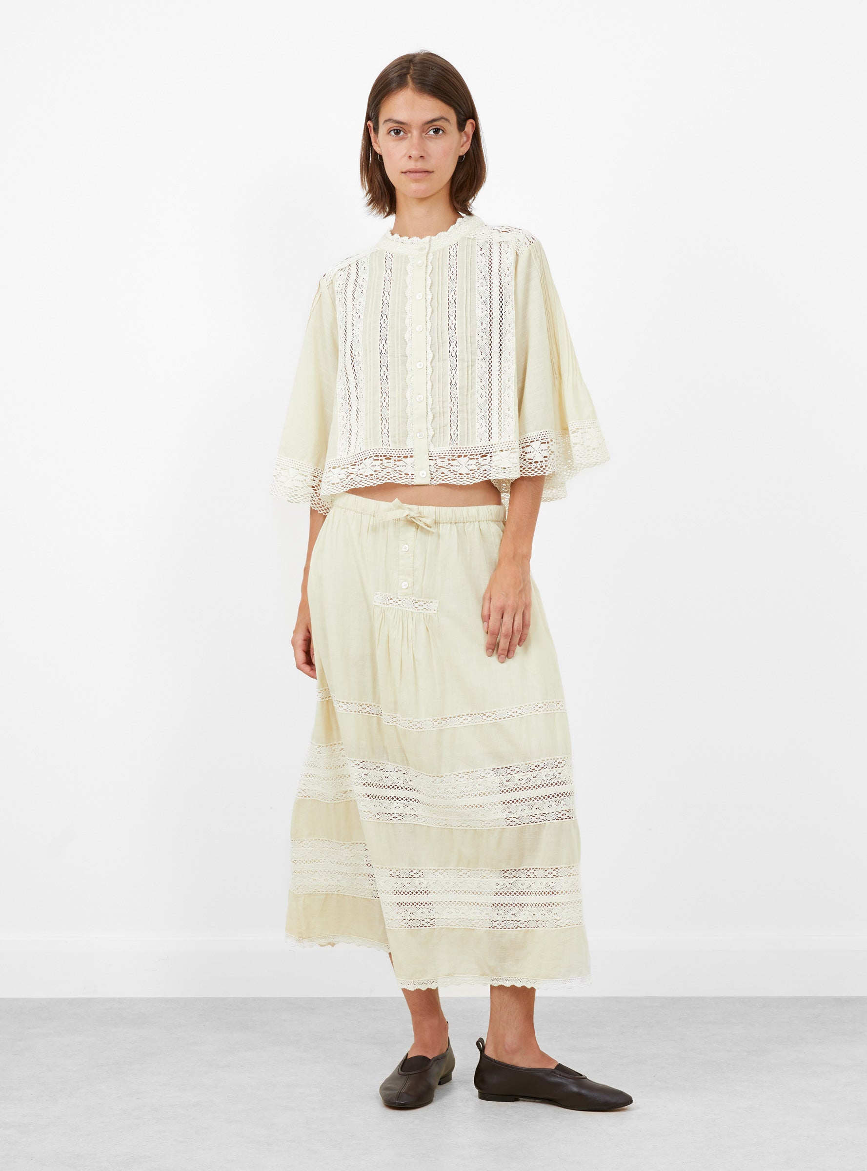Pippa Solid Midi Skirt Cream Cream Sea (model front) at Couverture & The Garbstore